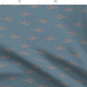Shark Fabric - Shark Black and White - By Elvelyckan - Shark Beach Ocean Sea Creature Nautical Cotton Fabric By The Yard With Spoonflower