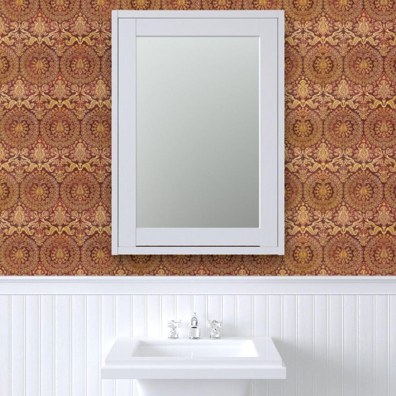 Damask Wallpaper - Catherine Of Aragon By Peacoquettedesigns - Damask Custom Printed Removable Self Adhesive Wallpaper Roll by Spoonflower image 8