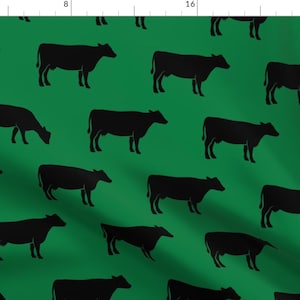 Cows Fabric - Large Scale - Cows On Green (Black) C18bs By Littlearrowdesign - Cow Farm Animal Cotton Fabric By The Yard With Spoonflower