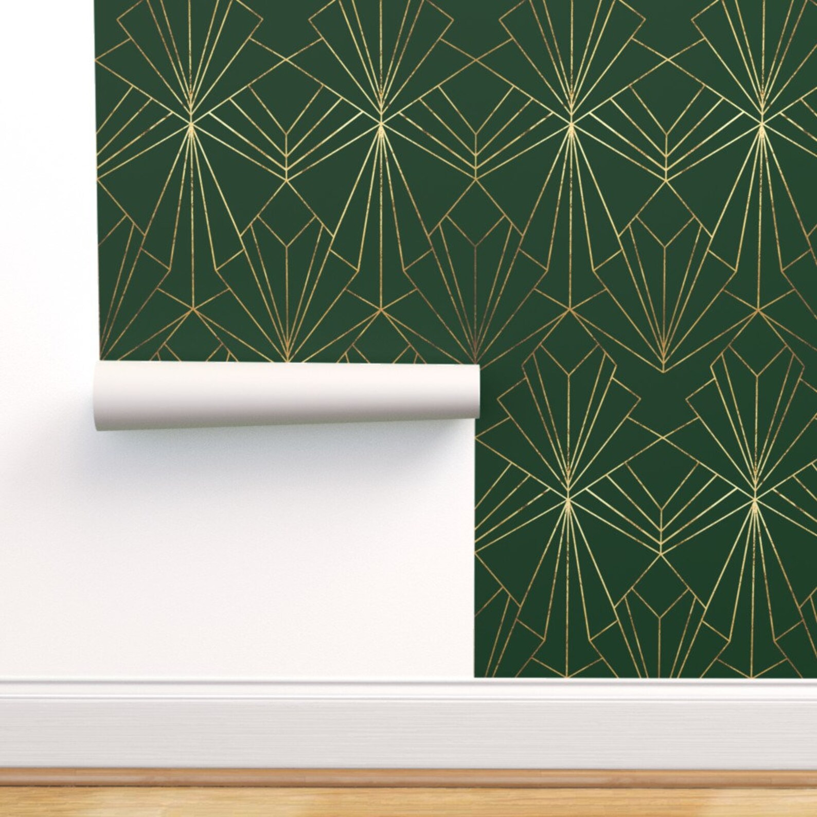 Art Deco Wallpaper Emerald Green By Thewellingtonboot Gold Etsy