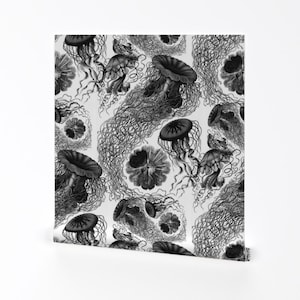 Sea Wallpaper - Jellyfish ~ Black White Swarm By Peacoquettedesigns - Custom Printed Removable Self Adhesive Wallpaper Roll by Spoonflower image 2