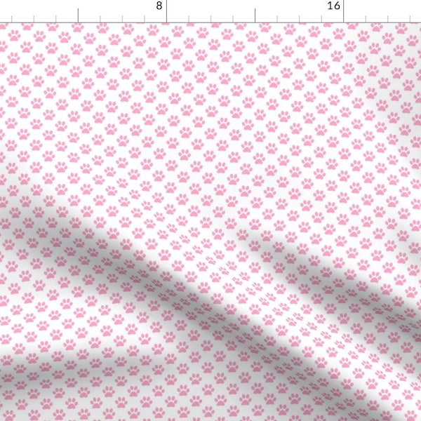 Carnation Pink Paw Print Fabric - Half Inch Carnation Pink Paw Prints On White By Mtothefifthpower - Carnation Pink Fabric With Spoonflower