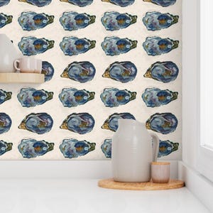 Coastal Wallpaper- Oysters In A Row - 6.35 Inches By Cityette - Beige Blue New England Removable Self Adhesive Wallpaper Roll by Spoonflower image 7