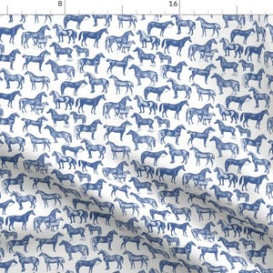 Navy And White Horses Fabric - Blue Horse Pattern By Ponymacaroni - Navy And White Horse Cotton Fabric By The Yard With Spoonflower