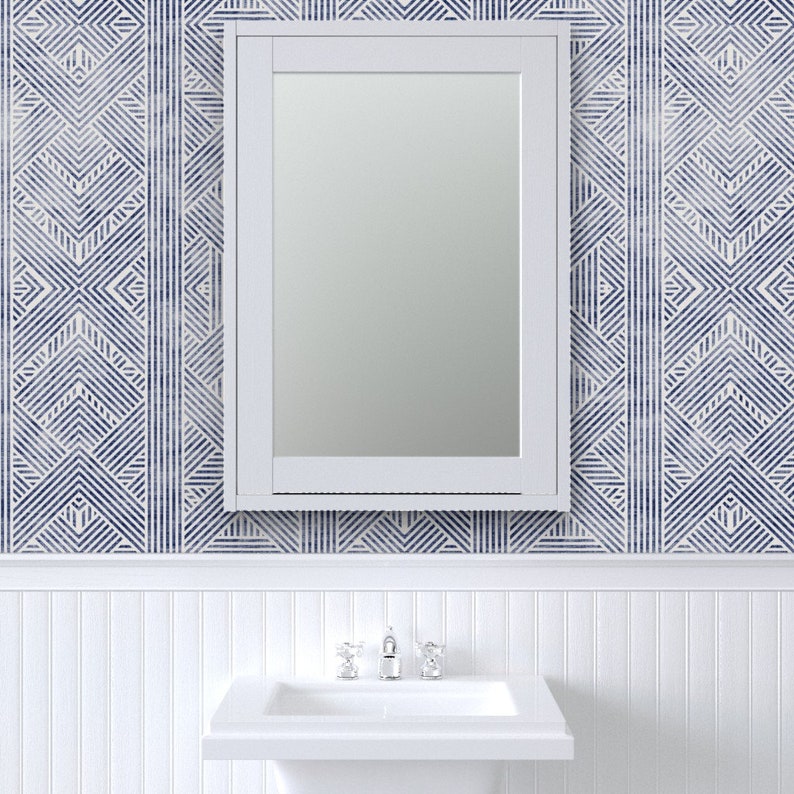 Blue Geometric Wallpaper Wax Line Geo by holli_zollinger Line Geometric Diamond Removable Peel and Stick Wallpaper by Spoonflower image 8