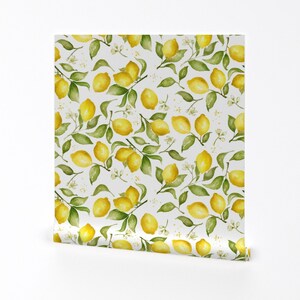 Lemon Wallpaper - Lemon Blossoms By Laurapol - Watercolor Fruit Citrus Custom Printed Removable Self Adhesive Wallpaper Roll by Spoonflower