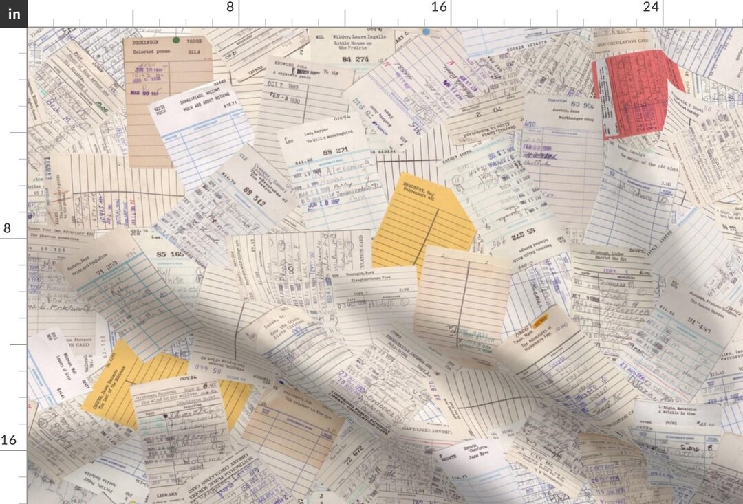 Library Cards Fabric - Library Card Scatter by Jenimp - Library Cards ...