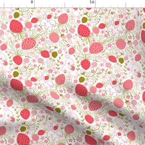 Baby Bunny Fabric - Strawberry Bunny By Lauralogan - Pink Baby Girl Rabbits Strawberry Garden Cotton Fabric By The Yard With Spoonflower