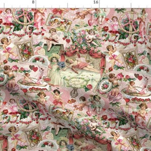Victorian Cherubs Fabric - Cherubs, Roses And Hearts By Carolyn Grossman - Vintage Valentine Cotton Fabric By The Yard With Spoonflower