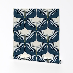 Schwanen Tapete - Art Deco Schwäne By Katerhees - Schwan Marine Küsten Glam Chic Spannweite Abnehmbare selbstklebende Tapetenrolle von Spoonflower