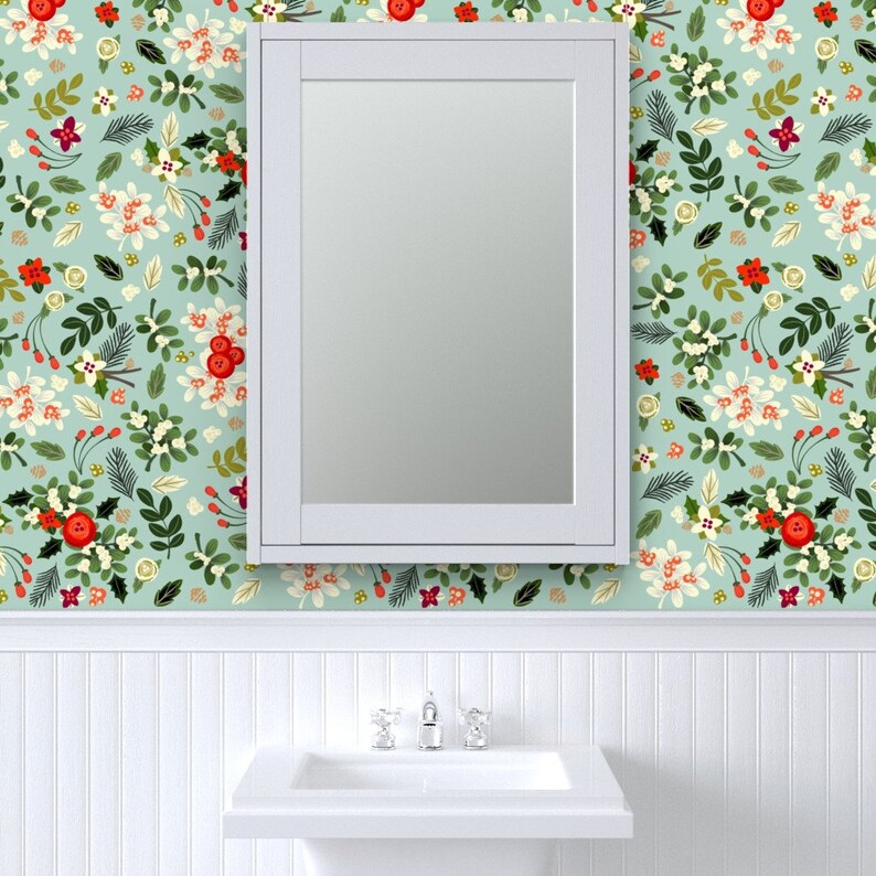 Vintage Wallpaper Vintage Ditsy Mistletoe by Ginamayes - Etsy
