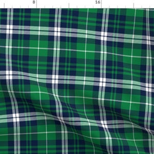 Green Plaid Fabric - Fall Plaid - Navy And Green - Wholecloth Plaid Coordinate By Littlearrowdesign - Kelly Green Fabric With Spoonflower
