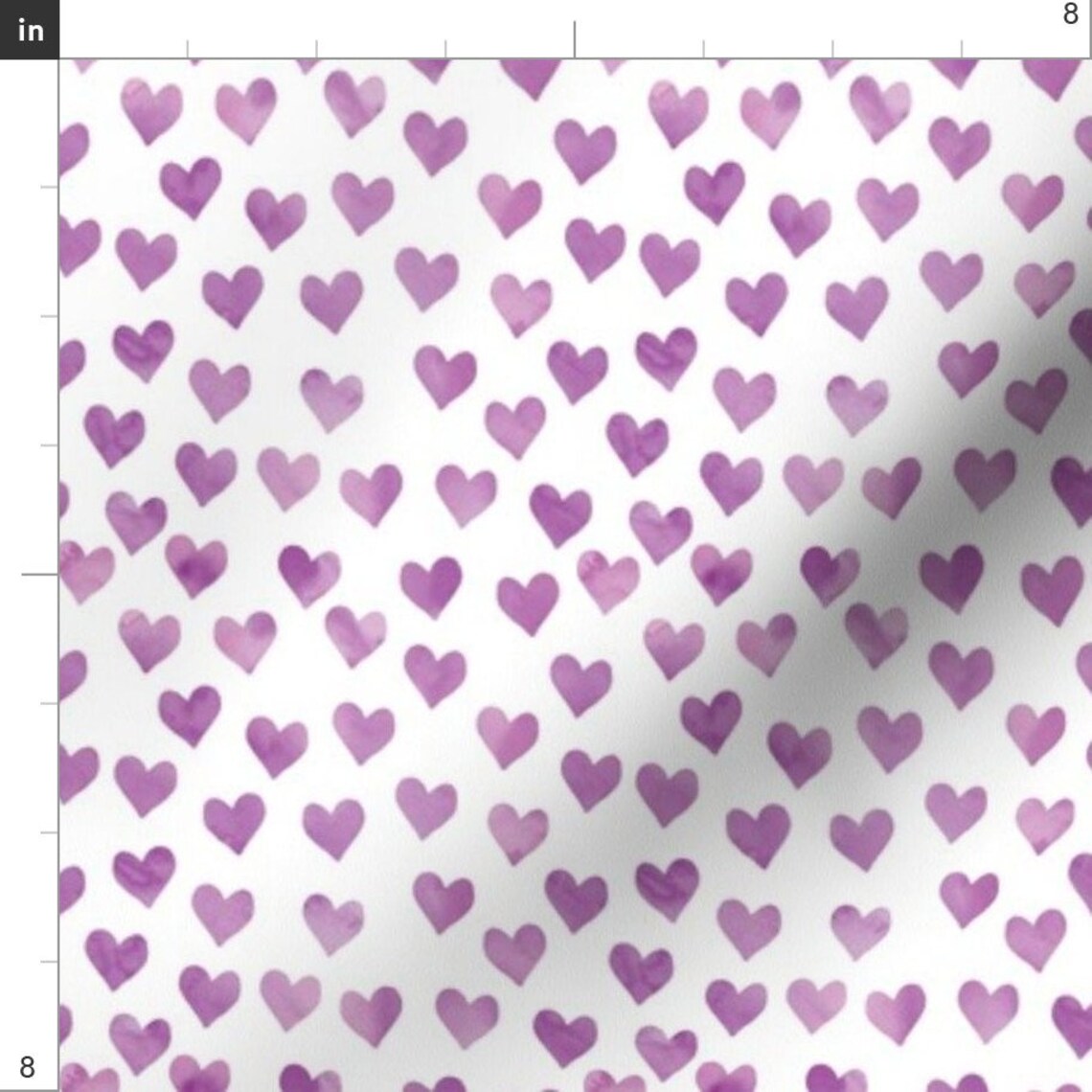 Purple Hearts Fabric Watercolor Hearts In Purple By Etsy