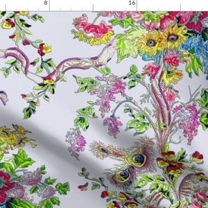 Rococo Fabric - Rococo Marie Antoinette&#39;S Boudoir Embroidered By Bonnie Phantasm - Floral Peacock Cotton Fabric By The Yard With Spoonflower
