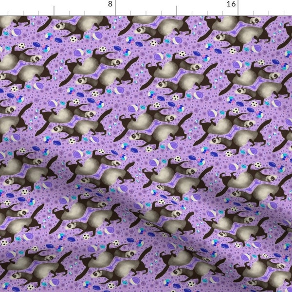 Ferret Fabric - Ferret With Toys On Purple By Eclectic House - Ferret Cotton Fabric By The Yard With Spoonflower