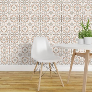 Terracotta Peel and Stick Wallpaper - Geometric Kitchen Gray Beige Stars - Removable Wall Decor Art - Square Starburst Tile by bronwyn_becks
