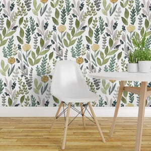 Blätter-Tapete - Frühlingsblätter von Bluebirdcoop - Grüner Aquarell Individuell bedruckte entfernbare selbstklebende Tapetenrolle von Spoonflower