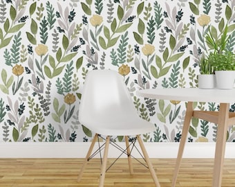 Leaves Wallpaper - Spring Leaves By Bluebirdcoop - Green Watercolor Custom Printed Removable Self Adhesive Wallpaper Roll by Spoonflower