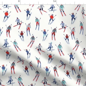 Skiing Winter Snowy Fabric - Downhill Skiers By Kee Design Studio - Ski Slopes Winter Pattern Cotton Fabric By The Yard With Spoonflower