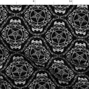 Baphomet Fabric - Goth Bat Baphomet by nasty_ghoul - Victorian Gothic Black Damask Halloween Spooky Creepy Fabric by the Yard by Spoonflower