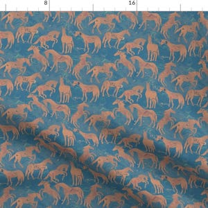 Horse Fabric - Inlaid Marble Horses by eclectic_house - Equestrian Pony Marbled Blue Orange  Fabric by the Yard by Spoonflower