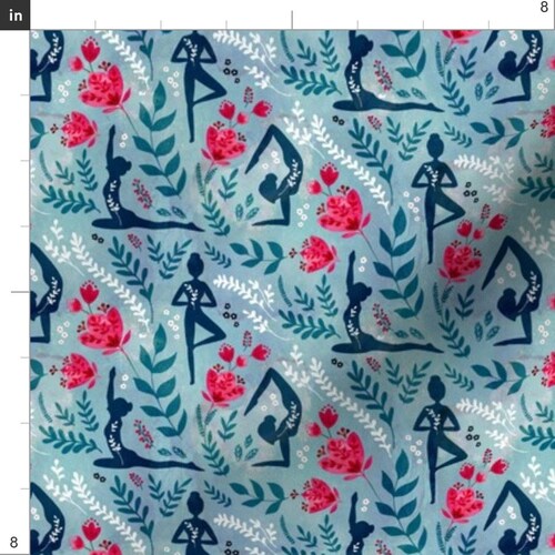 Yoga Fabric Spirit of Yoga by Adenaj Turquoise Pink Floral Etsy