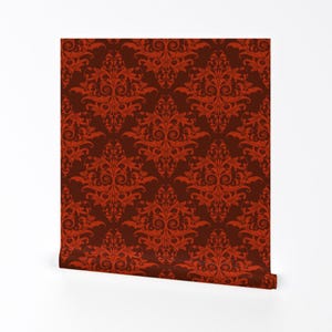 Halloween Wallpaper - Damask - Red On Red By Thecalvarium - Halloween Custom Printed Removable Self Adhesive Wallpaper Roll by Spoonflower