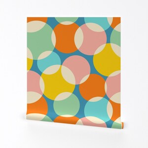 Retro Spots Wallpaper - Soft Focus  by unblinkstudio-by-jackietahara - Bright Colors Blue  Removable Peel and Stick Wallpaper by Spoonflower