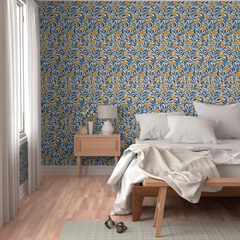Carta da parati vintage Cottagecore autoadesiva - Fiori rampicanti blu - Decorazione murale rimovibile - Fiori rampicanti di denesannadesign immagine 5