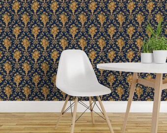 Viktorianische Tapete – Edwardianisches Damastmuster von Muhlenkott – Viktorianische, elegante, selbstklebende Tapetenrolle im königlichen Stil von Spoonflower