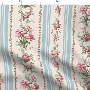 Regency Stripe Fabric - Belvedere Floral by peacoquettedesigns - Feminine Rococo Chintz Floral Cottagecore Fabric by the Yard by Spoonflower