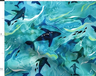 Whale Fabric - Teeming Ocean By Adenaj - Ocean Blue Green Aqua Underwater Animals Sea Life Water Cotton Fabric By The Yard With Spoonflower