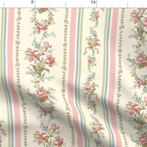 Cottagecore Stripe Fabric - Belvedere Floral by peacoquettedesigns - Victorian Flowers Traditional Floral Fabric by the Yard by Spoonflower