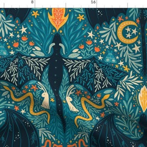 Dragons Fabric - Maximalist Folk Dragons And Enchanted Forest Friends By Writtenbykristen - Blue Cotton Fabric By The Yard With Spoonflower