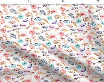 Summer Seashells Fabric - Watercolor Seashells 6" By Greenmountainfabric - Watercolor Seashells Cotton Fabric By The Yard With Spoonflower