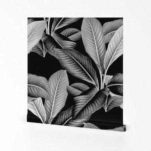 Palm Wallpaper - Palm In Palm ~ Black And White By Peacoquettedesigns - Custom Printed Removable Self Adhesive Wallpaper Roll by Spoonflower