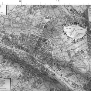Paris Map Fabric - Plan De Paris Paris Map Black And White By Peacoquettedesigns - Vintage Map Cotton Fabric By The Yard With Spoonflower