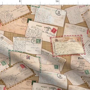 Traveling Retro Postcards Fabric - Dear Cousin By Run Quiltgirl Run - Postcard Vacation Cotton Fabric By The Yard With Spoonflower