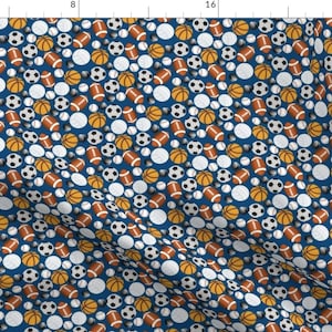 Play Ball Fabric - Sports on Blue By Forthelove - Basketball Football Baseball Volleyball Athlete Cotton Fabric By The Yard With Spoonflower
