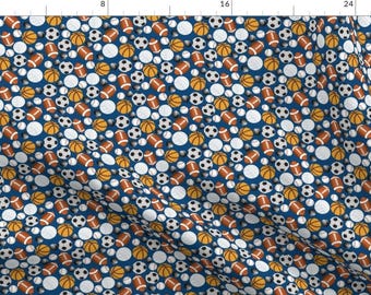 Play Ball Fabric - Sports on Blue By Forthelove - Basketball Football Baseball Volleyball Athlete Cotton Fabric By The Yard With Spoonflower