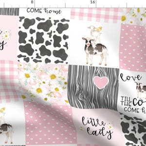 Cheater Quilt Fabric - Love You Till The Cows Come Home  By Longdogcustomdesigns - Pink Gray Baby Cotton Fabric By The Yard With Spoonflower