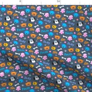 Dogs Pawprint Fabric - Doggie Commands By Dalesimpsondesign - Dogs Illustration Pets Puppies Cotton Fabric By The Yard With Spoonflower