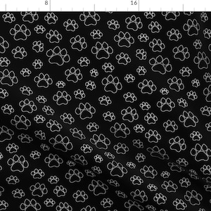 Paw Prints Fabric - Doggy Paw Outlines By Thinlinetextiles - Black White Dog Cat Kids Bandana Cotton Fabric By The Yard With Spoonflower