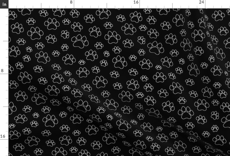 Paw Prints Fabric - Doggy Paw Outlines By Thinlinetextiles - Black White Dog Cat Kids Bandana Cotton Fabric By The Yard With Spoonflower imagen 1