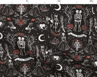 Skeleton Lovers Fabric - 'Till Death Do Us Part - Red - Gothic Halloween By Notbaddesignco - Skeleton Lovers Fabric With Spoonflower