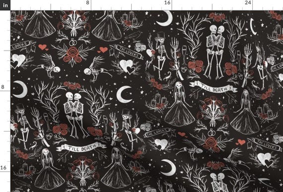 Skeleton Lovers Fabric - 'Till Death Do Us Part - Red - Gothic Halloween By Notbaddesignco - Skeleton Lovers Fabric With Spoonflower