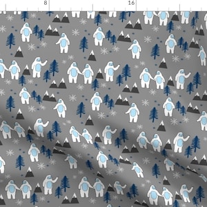 Yeti Fabric - Yeti Christmas Winter Snow Fabric Gray And Blue By Andrea Lauren - Yeti Trees Gray Cotton Fabric By The Yard With Spoonflower