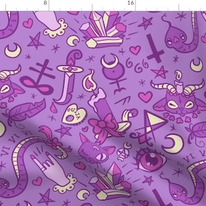 Cute Purple Witch Sorcery Fabric - Large Cute Occult In Purple By Pinkindetroit - Cute Purple Cotton Fabric By The Yard With Spoonflower