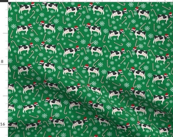 Christmas Cows Fabric - Holstein Cattle Christmas Candycane Peppermint Fabric Green By Petfriendly - Holstein Fabric With Spoonflower