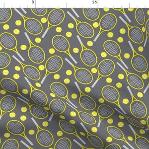 Tennis Rackets Yellow Sports Pattern Fabric - Tennis - Small By Whyitsme Design - Tennis Cotton Fabric By The Yard With Spoonflower